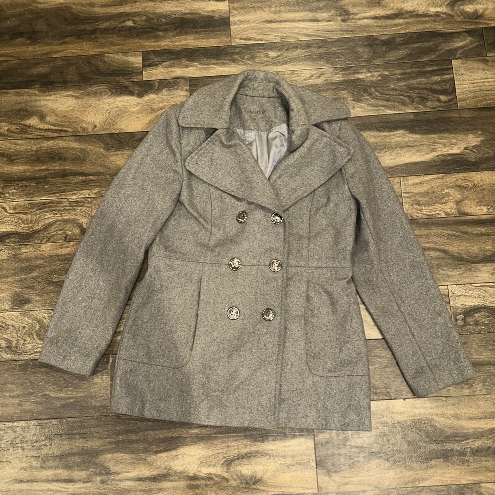 Calvin Klein Double-Breasted Wool Blend Peacoat Women's Size 8 Heather Grey